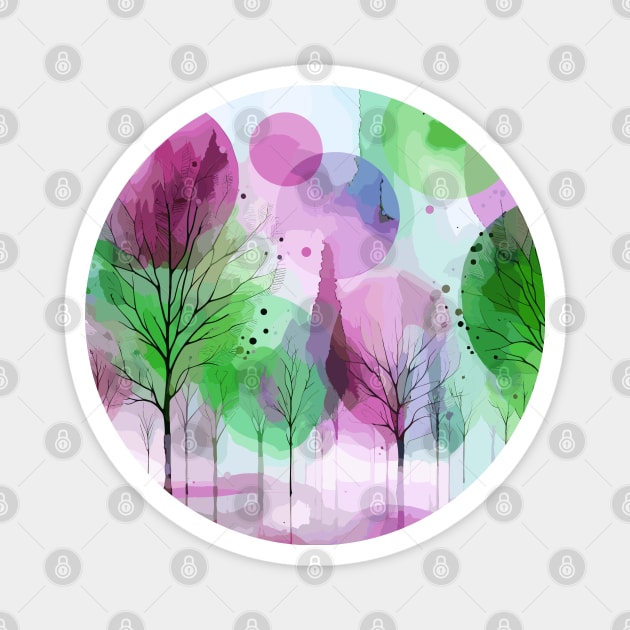 Colorful Pink and Green Abstract Trees Magnet by Siha Arts